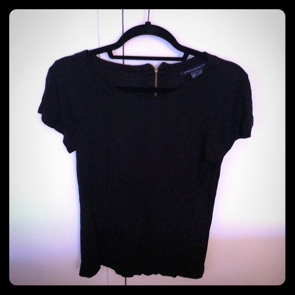 French connection Black t shirt gold zipper back